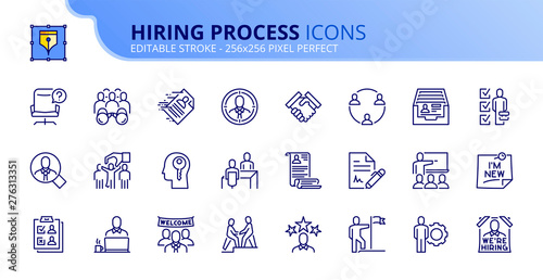 Simple set of outline icons about hiring process