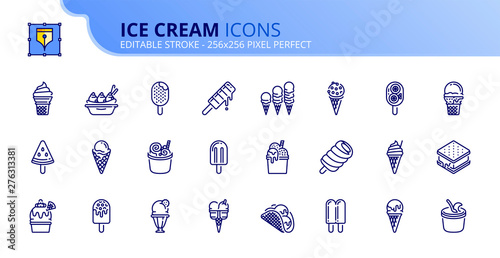 Simple set of outline icons about ice cream