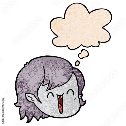 cartoon vampire girl face and thought bubble in grunge texture pattern style