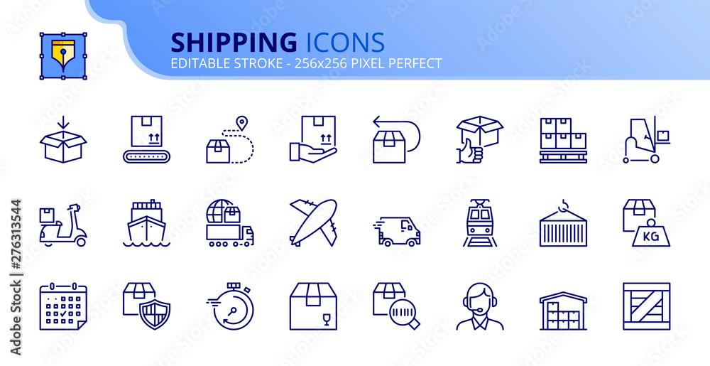 Simple set of outline icons about shipping - obrazy, fototapety, plakaty 