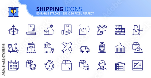 Simple set of outline icons about shipping