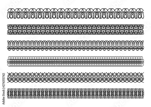 Monochrome lace stripes, fine ornamental patterns, black line on white background, vintage style. document calligraphic decoration, vector design element