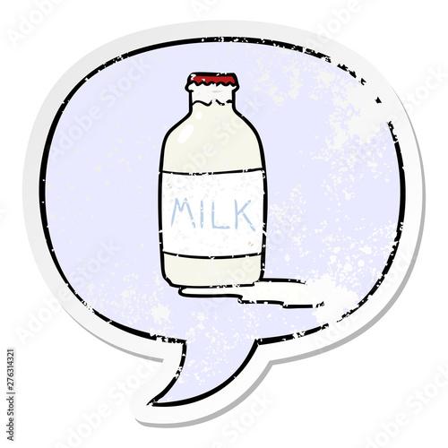 cartoon pint of fresh milk and speech bubble distressed sticker