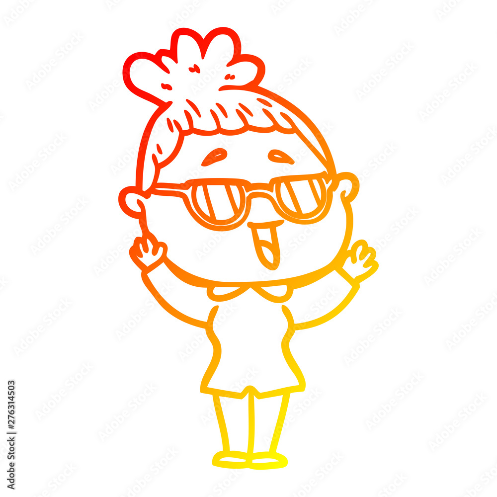 warm gradient line drawing cartoon happy woman wearing spectacles