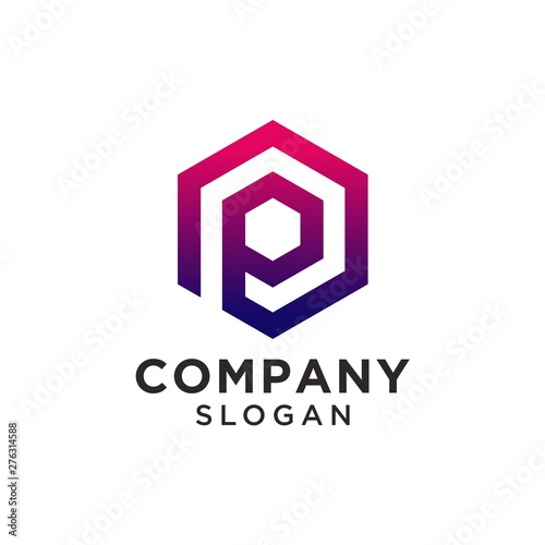 Initial hexagonal letter p logo design. Logo Design Element with Business Card - illustration Vector