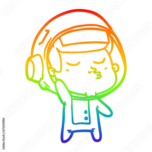 rainbow gradient line drawing cartoon confident astronaut