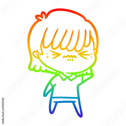 rainbow gradient line drawing annoyed cartoon girl