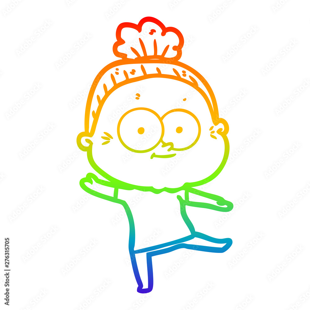 rainbow gradient line drawing cartoon happy old woman rainbow gradient line drawing cartoon happy old woman