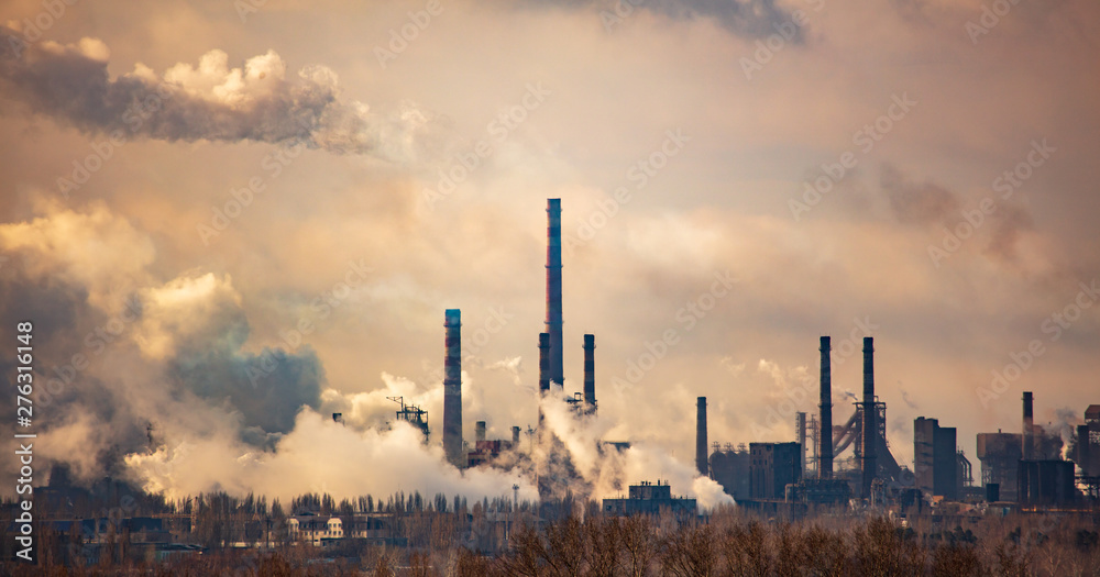 Smoke from pipes of metallurgical plant - obrazy, fototapety, plakaty 