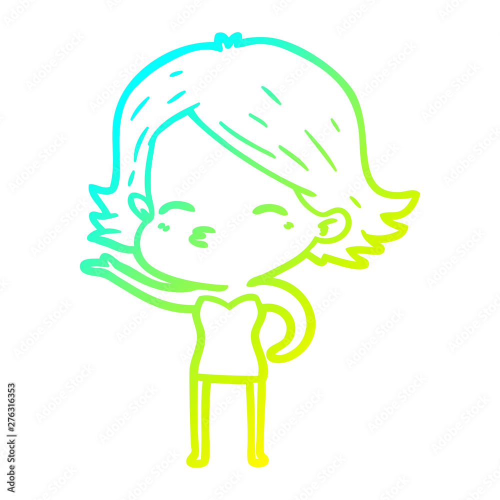 cold gradient line drawing cartoon woman