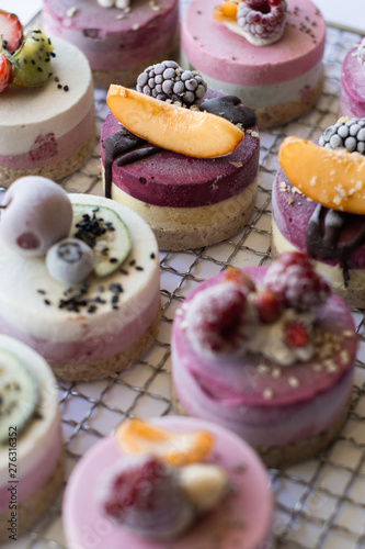 Vegan raw desserts, cakes and candies. Love for a healthy vegan food concept
