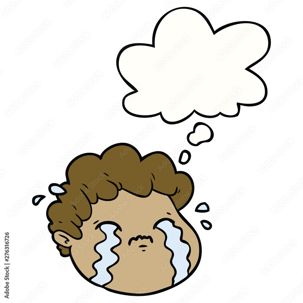 cartoon crying boy and thought bubble