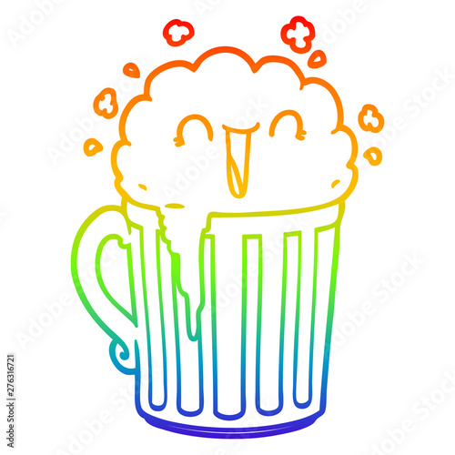 rainbow gradient line drawing happy cartoon mug of beer