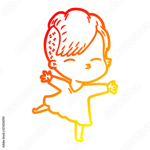 warm gradient line drawing cartoon squinting girl