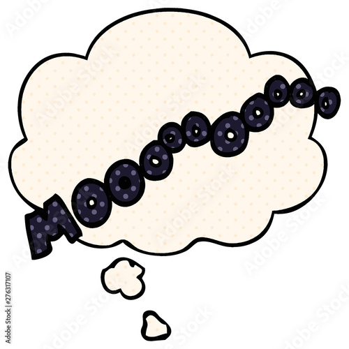 cartoon moo noise and thought bubble in comic book style
