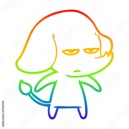 rainbow gradient line drawing annoyed cartoon elephant