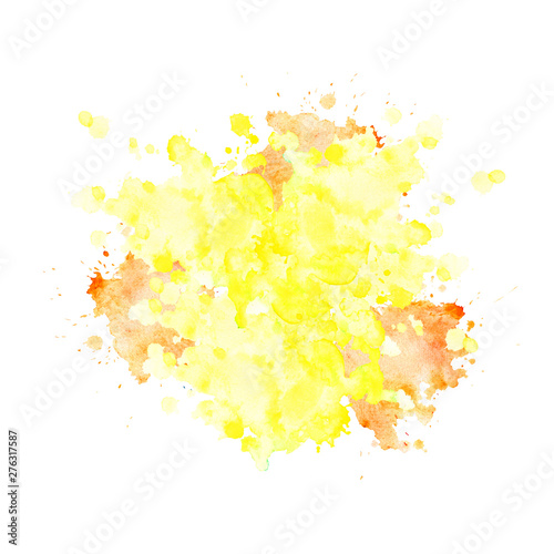 Watercolor spot of pale yellow color with splashes.