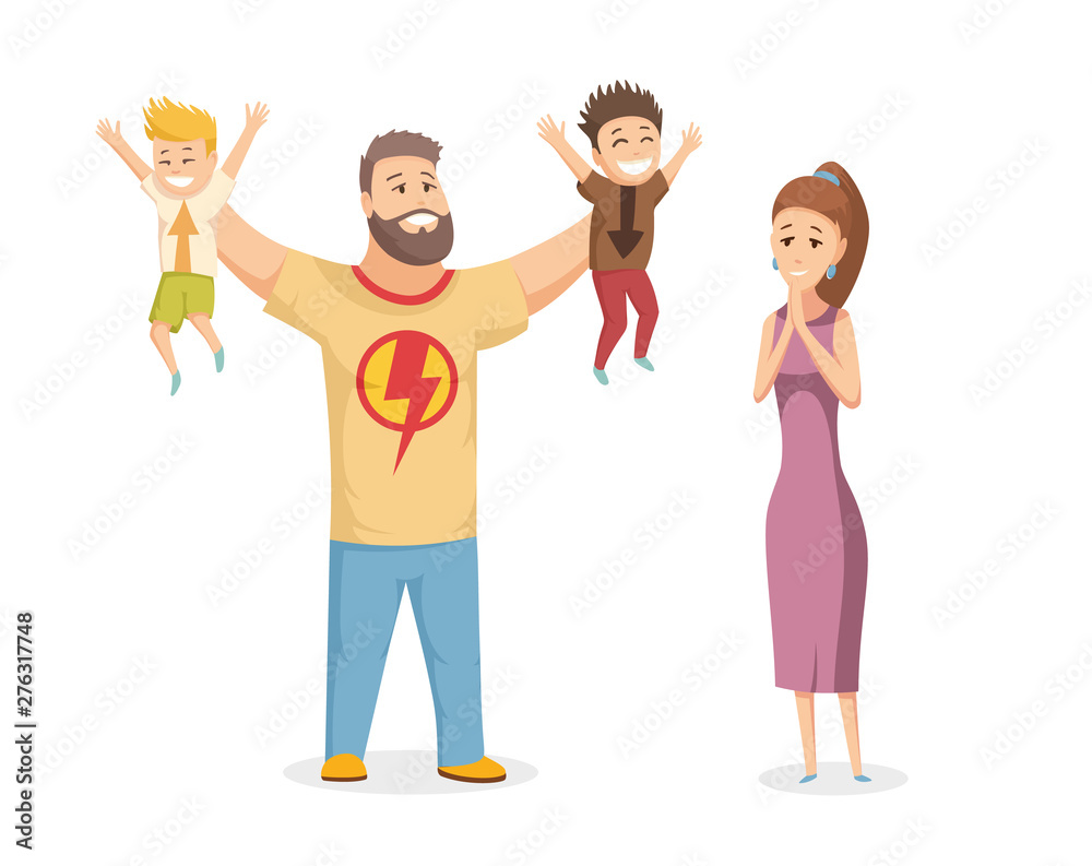 Happy family portrait. Happy family gesturing with cheerful smile.