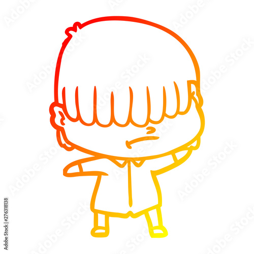 warm gradient line drawing cartoon boy with untidy hair