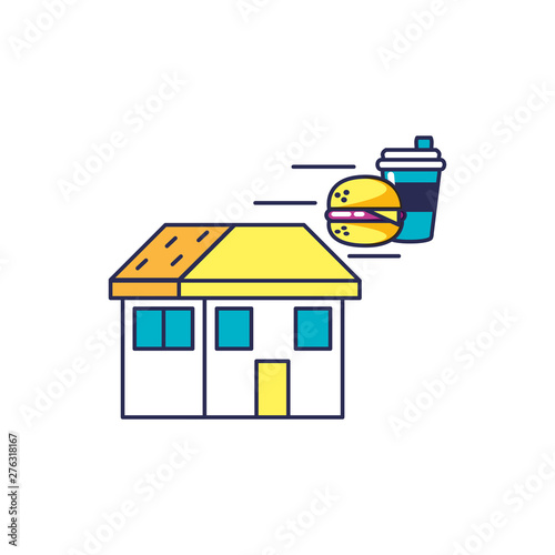 house facade with hamburger and drink beverage