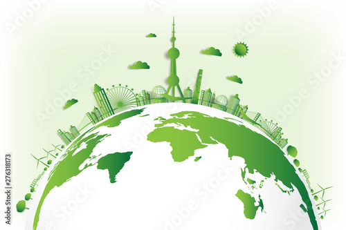 Vector illustration. Eco friendly concept, Green city save the world,