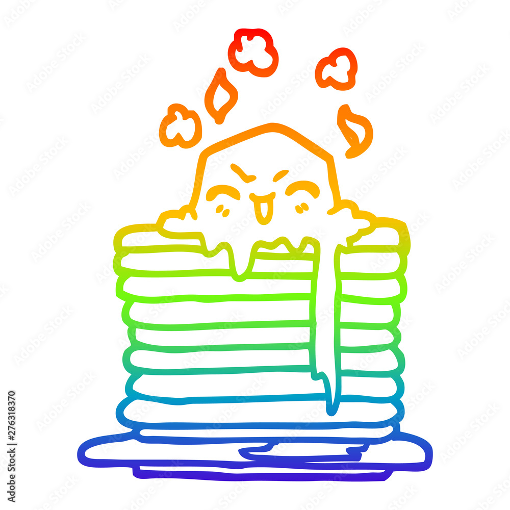 rainbow gradient line drawing cartoon butter melting on pancakes rainbow gradient line drawing cartoon butter melting on pancakes