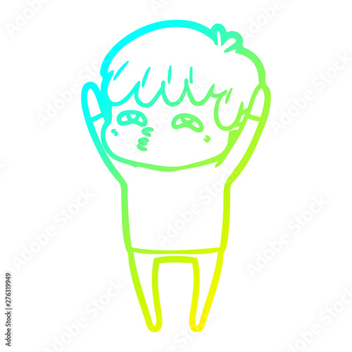 cold gradient line drawing cartoon curious man