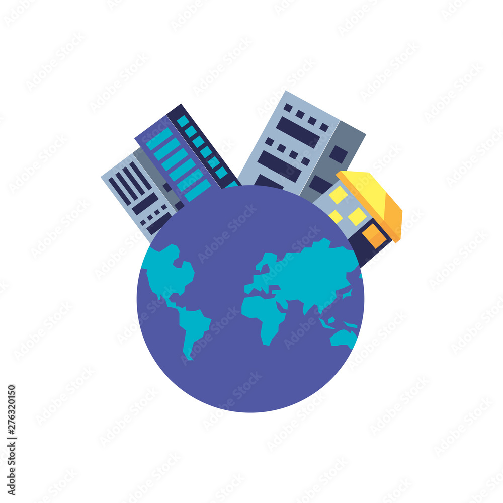 Fototapeta premium facades buildings with planet earth