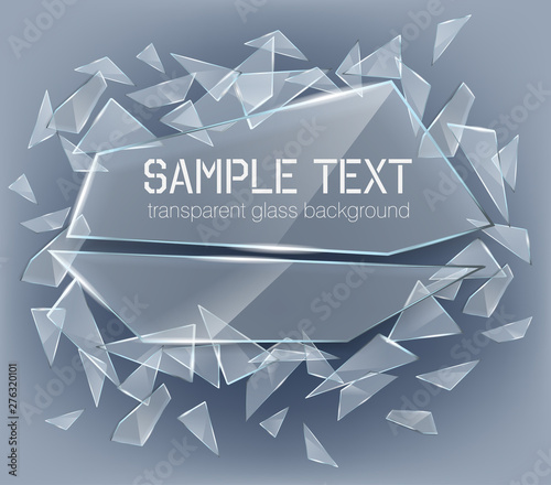 Vector transparent broken glass with sharp pieces. Abstract glass surface background