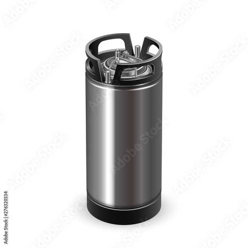 Modern Black And Chrome Metallic Keg Barrel Vector. Blank Tall Aluminium Keg For Transportation And Buffer Storage On Warehouse Lemonade. Container For Non-alcoholic Beverage Realistic 3d Illustration