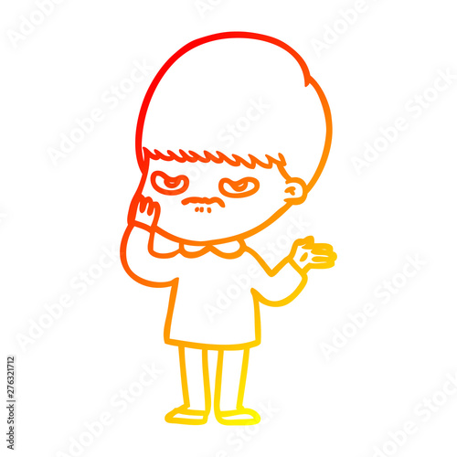 warm gradient line drawing annoyed cartoon boy