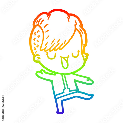 rainbow gradient line drawing cute cartoon girl with hipster haircut