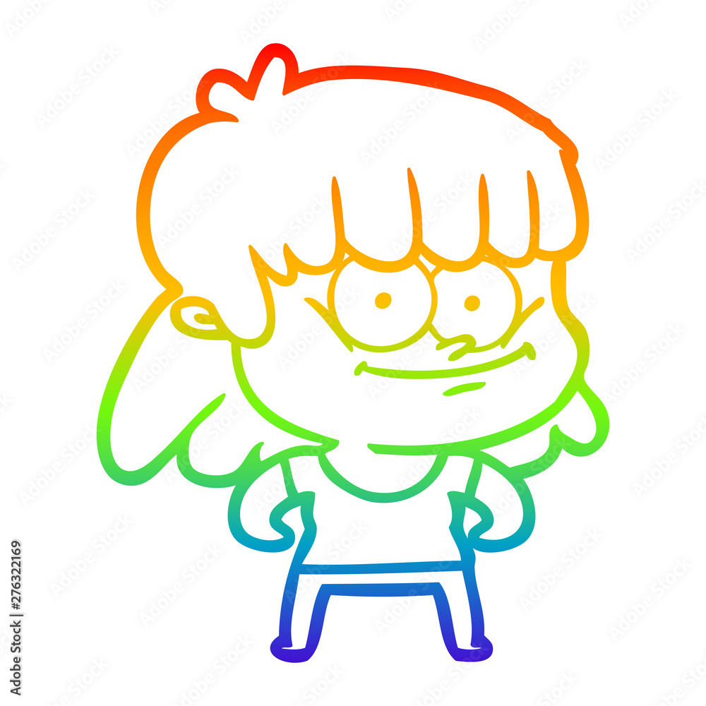 rainbow gradient line drawing cartoon smiling woman rainbow gradient line drawing cartoon smiling woman