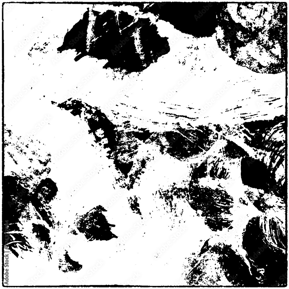 Naklejka premium Grunge is black and white. Worn dark monochrome background. The texture of the old destroyed surface. Vector pattern of cracks and chips.