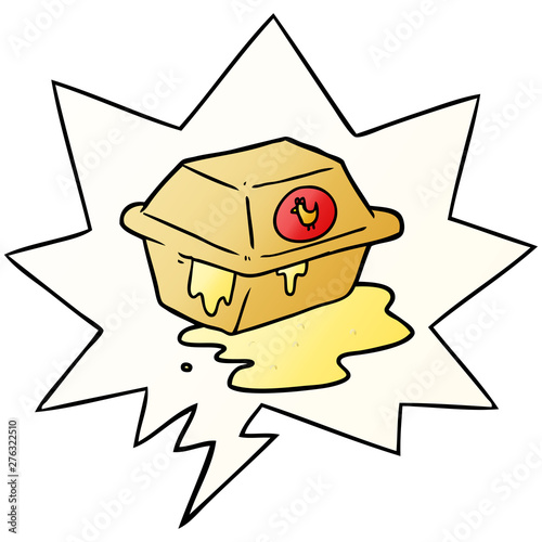 cartoon take out fried chicken and speech bubble in smooth gradient style