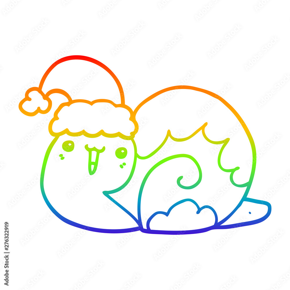 Fototapeta premium rainbow gradient line drawing cute cartoon christmas snail