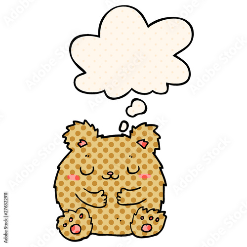 cute cartoon bear and thought bubble in comic book style