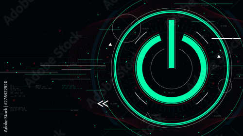 Tech futuristic technology background with power button, start icon sci-fi vector illustration