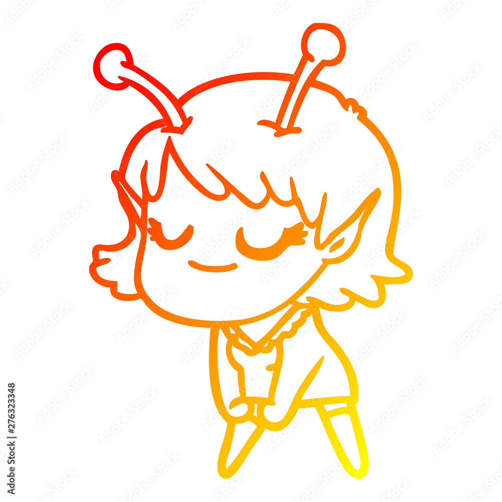 warm gradient line drawing smiling alien girl cartoon warm gradient line drawing smiling alien girl cartoon