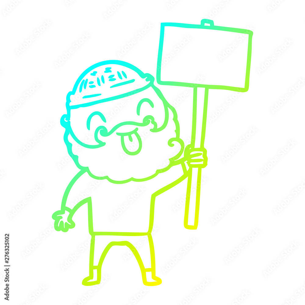 cold gradient line drawing bearded protester cartoon