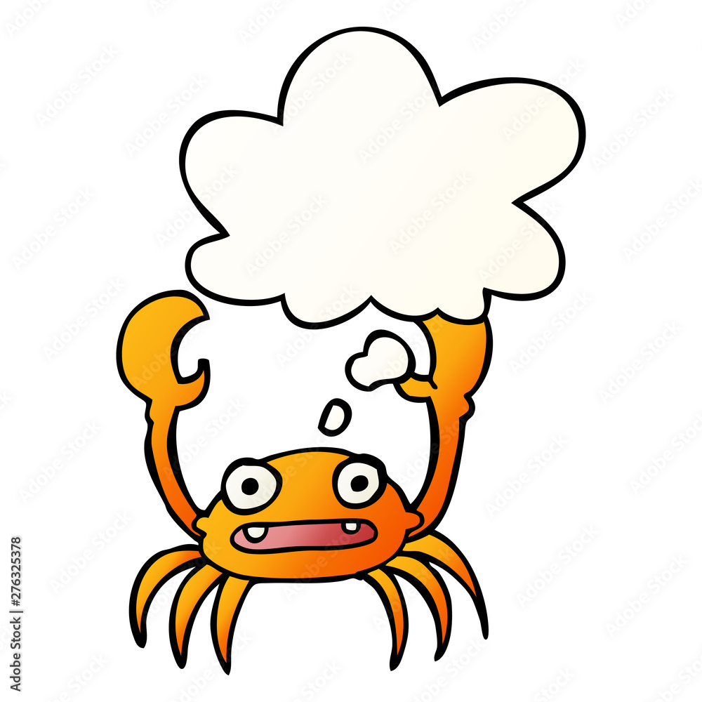 Fototapeta premium cartoon crab and thought bubble in smooth gradient style