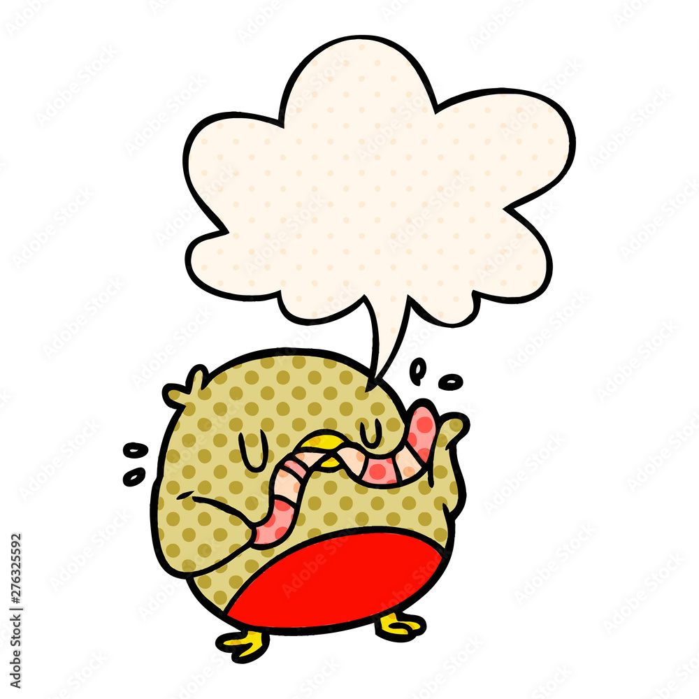 cartoon bird eating worm and speech bubble in comic book style cartoon bird eating worm and speech bubble in comic book style
