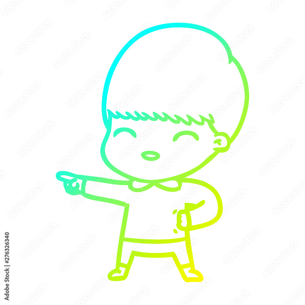 cold gradient line drawing happy cartoon boy