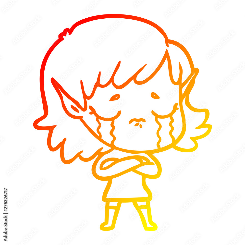 warm gradient line drawing cartoon crying elf girl warm gradient line drawing cartoon crying elf girl