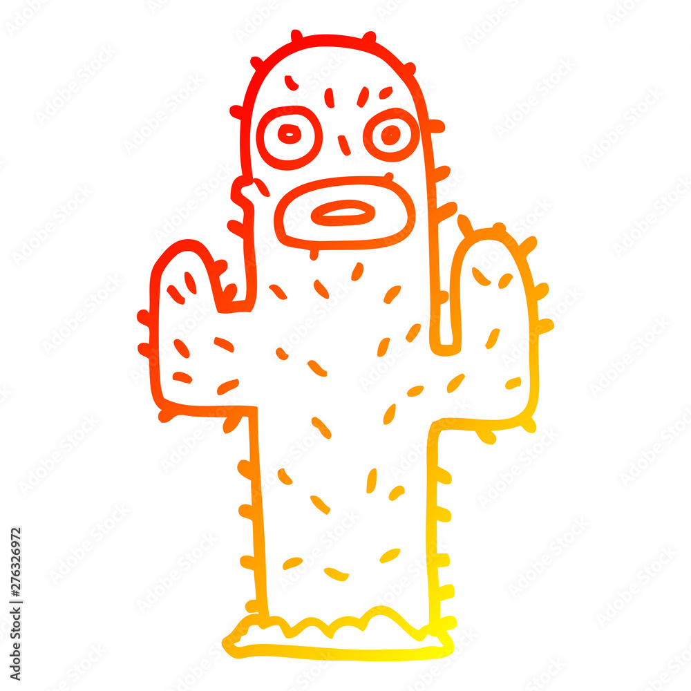 Fototapeta premium warm gradient line drawing cartoon cactus