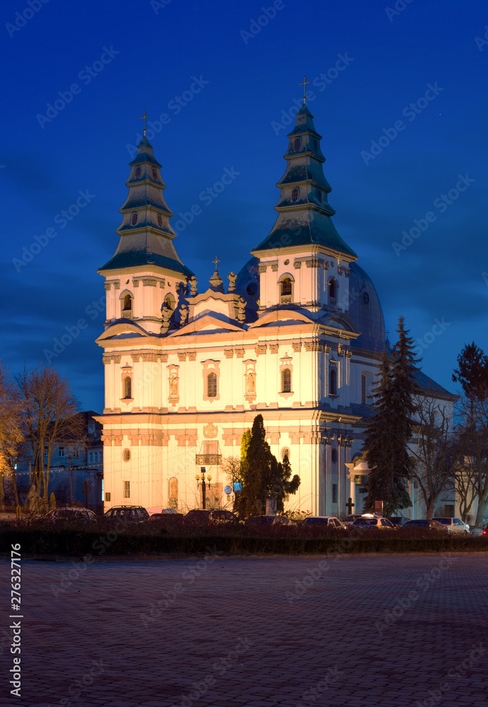 Dominican Church at the night. Ternopil, Ukraine