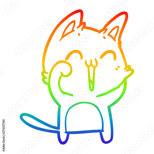 rainbow gradient line drawing happy cartoon cat meowing