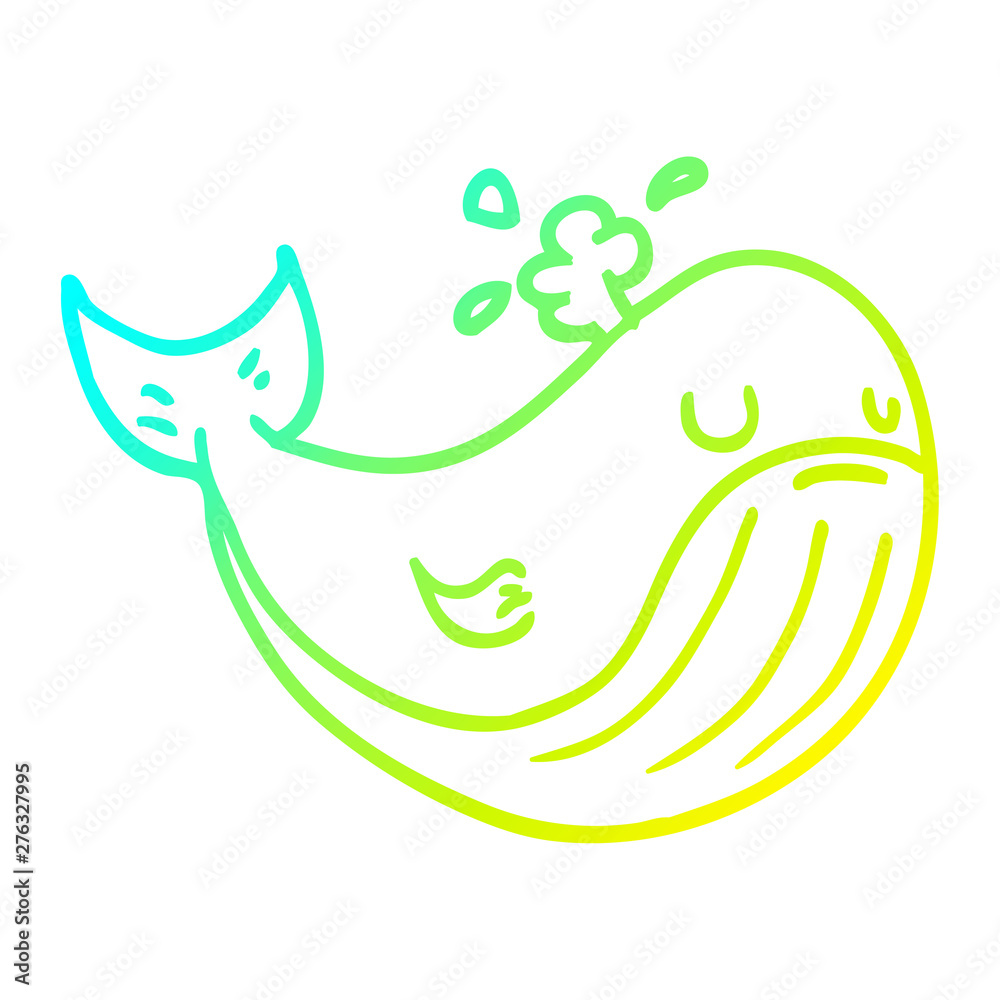 Fototapeta premium cold gradient line drawing cartoon sea whale