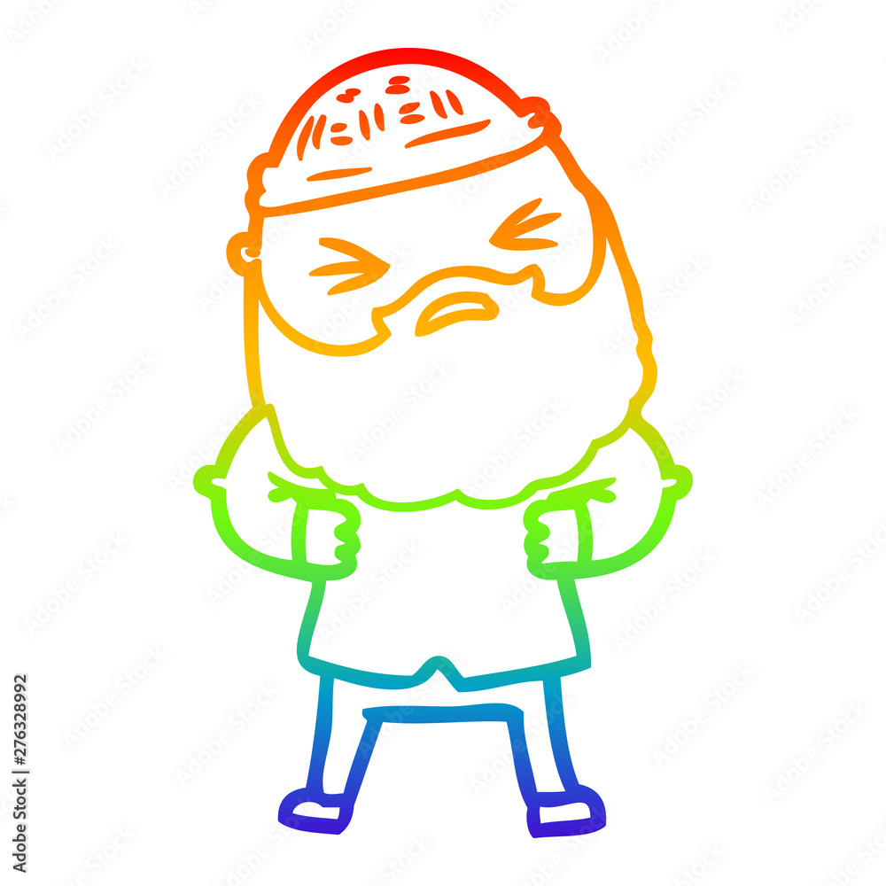 rainbow gradient line drawing cartoon man with beard