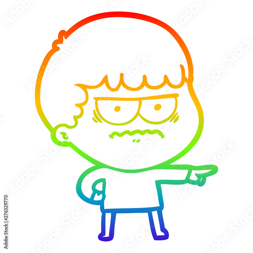 rainbow gradient line drawing cartoon annoyed man